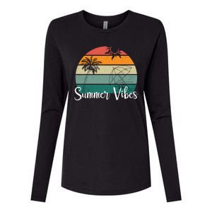 Summer Vibes Palm Trees Retro Sunset Womens Cotton Relaxed Long Sleeve T-Shirt