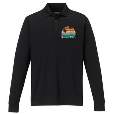 Summer Vibes Palm Trees Retro Sunset Performance Long Sleeve Polo