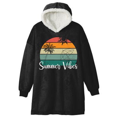 Summer Vibes Palm Trees Retro Sunset Hooded Wearable Blanket