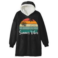 Summer Vibes Palm Trees Retro Sunset Hooded Wearable Blanket
