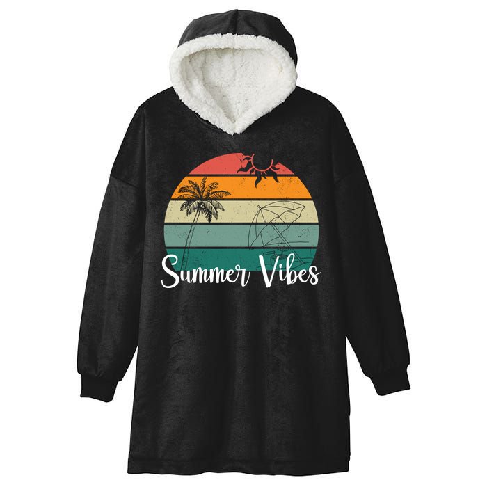 Summer Vibes Palm Trees Retro Sunset Hooded Wearable Blanket