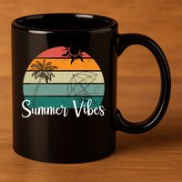 Summer Vibes Palm Trees Retro Sunset 11oz C Handle Ceramic Mug