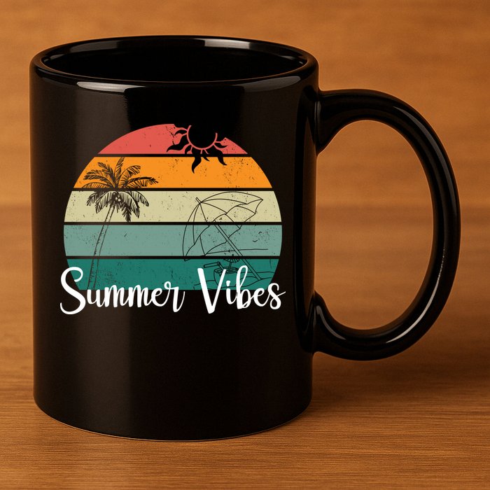 Summer Vibes Palm Trees Retro Sunset 11oz C Handle Ceramic Mug