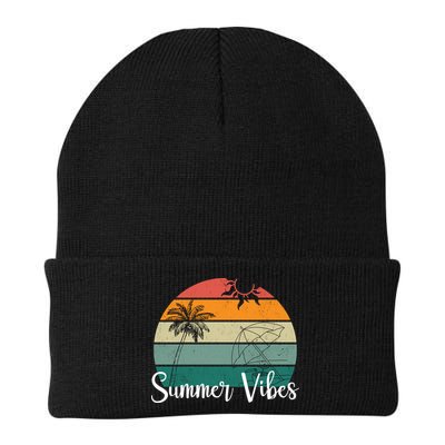 Summer Vibes Palm Trees Retro Sunset Beanie