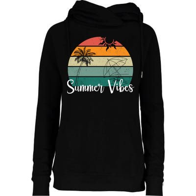 Summer Vibes Palm Trees Retro Sunset Womens Funnel Neck Pullover Hood