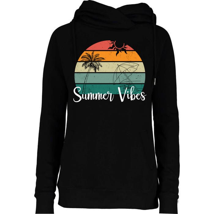 Summer Vibes Palm Trees Retro Sunset Womens Funnel Neck Pullover Hood