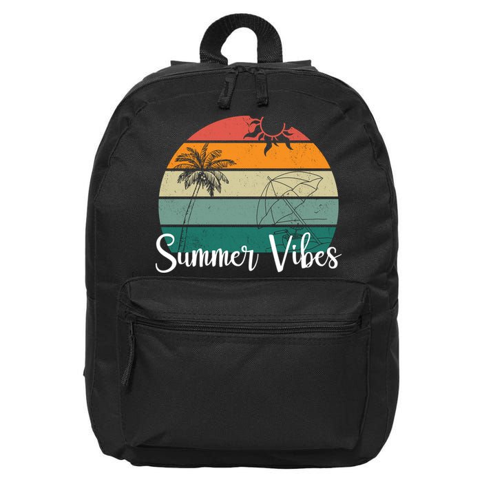 Summer Vibes Palm Trees Retro Sunset 16 in Basic Backpack