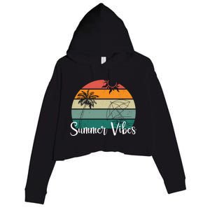 Summer Vibes Palm Trees Retro Sunset Crop Fleece Hoodie