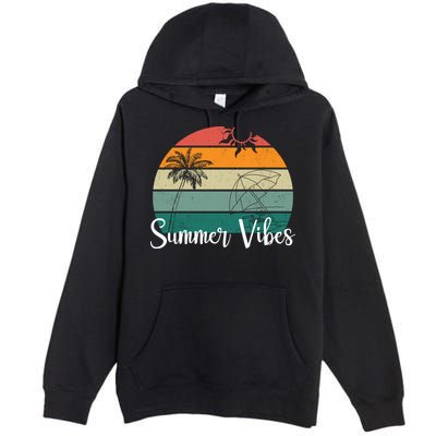 Summer Vibes Palm Trees Retro Sunset Premium Pullover Hoodie