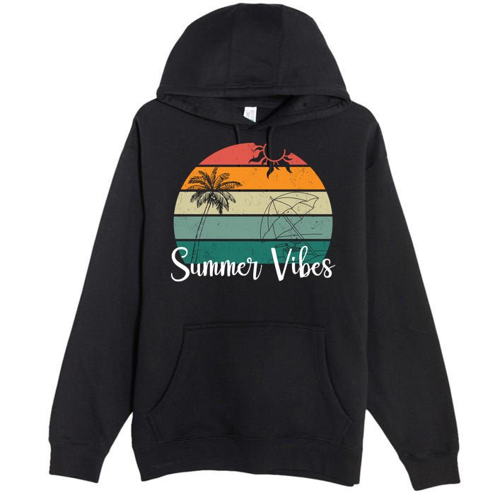 Summer Vibes Palm Trees Retro Sunset Premium Pullover Hoodie