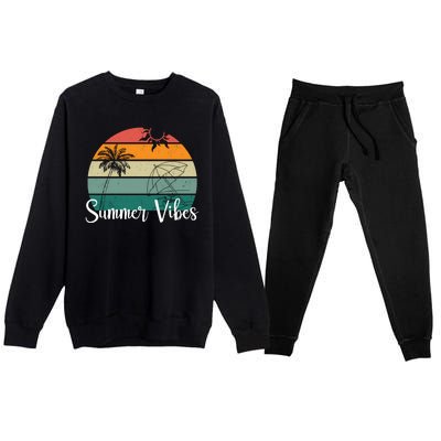 Summer Vibes Palm Trees Retro Sunset Premium Crewneck Sweatsuit Set