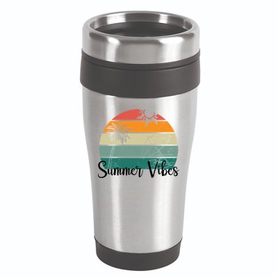 Summer Vibes Palm Trees Retro Sunset 16oz Travel Tumbler