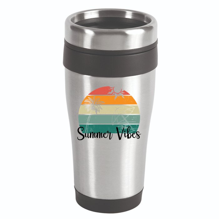 Summer Vibes Palm Trees Retro Sunset 16oz Travel Tumbler