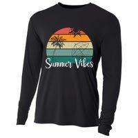 Summer Vibes Palm Trees Retro Sunset Cooling Performance Long Sleeve Crew