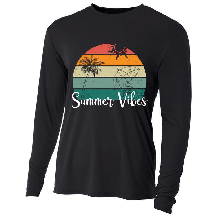 Summer Vibes Palm Trees Retro Sunset Cooling Performance Long Sleeve Crew