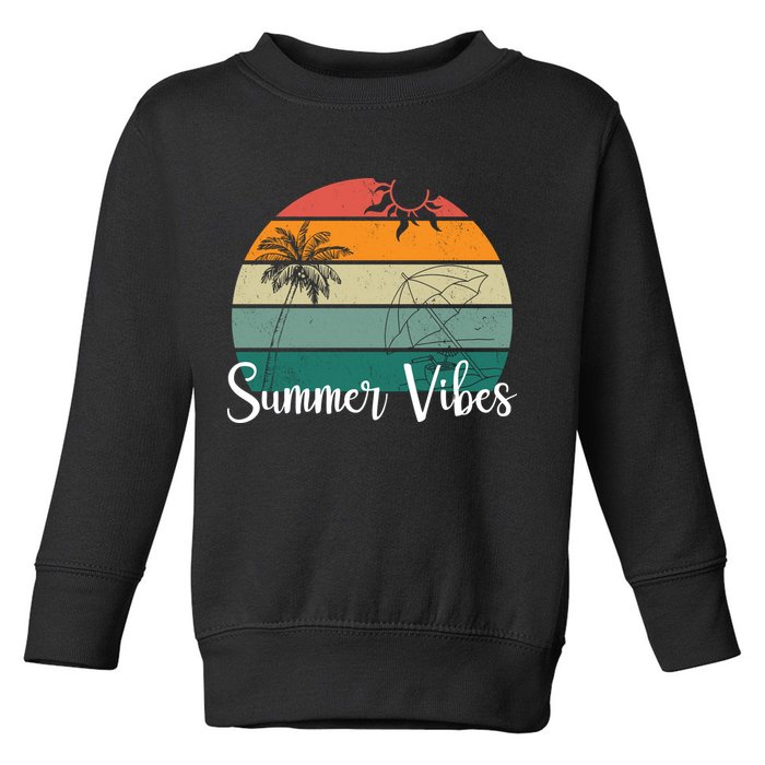Summer Vibes Palm Trees Retro Sunset Toddler Sweatshirt