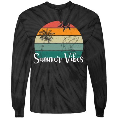 Summer Vibes Palm Trees Retro Sunset Tie-Dye Long Sleeve Shirt