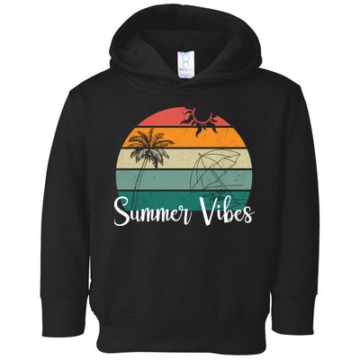 Summer Vibes Palm Trees Retro Sunset Toddler Hoodie