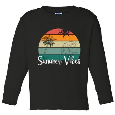 Summer Vibes Palm Trees Retro Sunset Toddler Long Sleeve Shirt