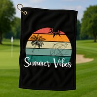 Summer Vibes Palm Trees Retro Sunset Golf Towel