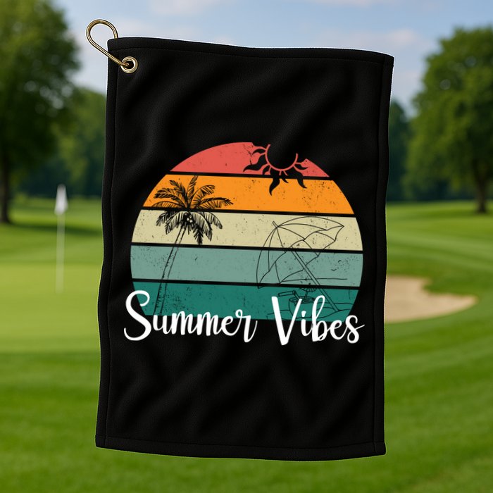Summer Vibes Palm Trees Retro Sunset Golf Towel