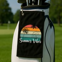 Summer Vibes Palm Trees Retro Sunset Golf Towel