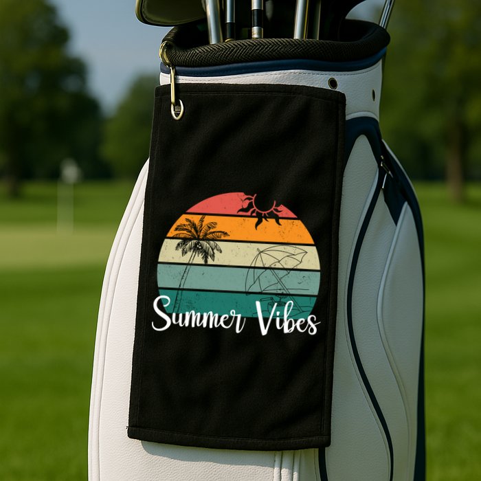 Summer Vibes Palm Trees Retro Sunset Golf Towel