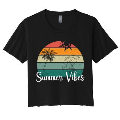 Summer Vibes Palm Trees Retro Sunset Crop Top