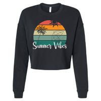 Summer Vibes Palm Trees Retro Sunset Cropped Pullover Crew