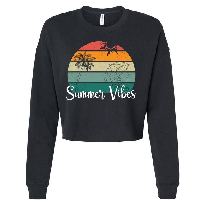 Summer Vibes Palm Trees Retro Sunset Cropped Pullover Crew