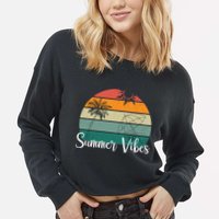 Summer Vibes Palm Trees Retro Sunset Cropped Pullover Crew