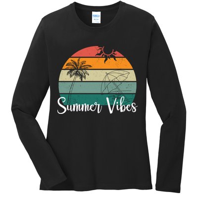 Summer Vibes Palm Trees Retro Sunset Ladies Long Sleeve Shirt