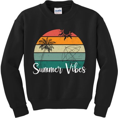 Summer Vibes Palm Trees Retro Sunset Kids Sweatshirt