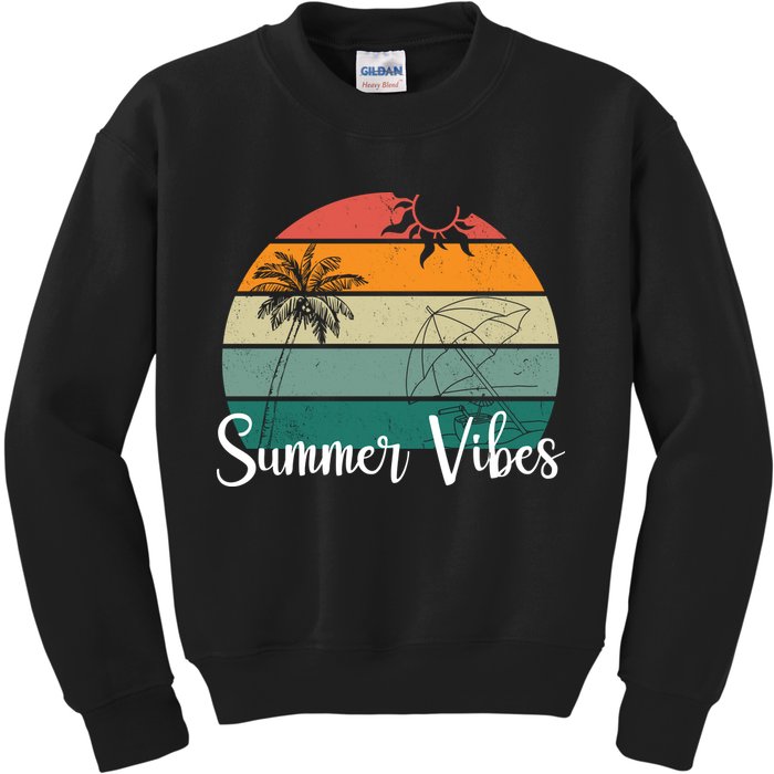 Summer Vibes Palm Trees Retro Sunset Kids Sweatshirt