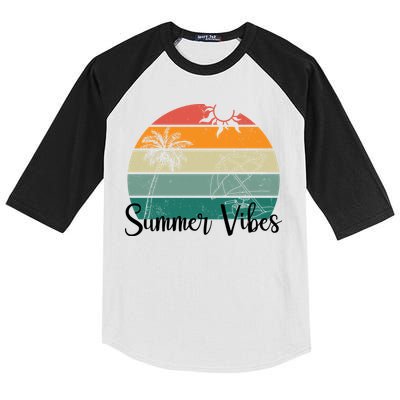 Summer Vibes Palm Trees Retro Sunset Kids Colorblock Raglan Jersey
