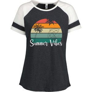 Summer Vibes Palm Trees Retro Sunset Enza Ladies Jersey Colorblock Tee