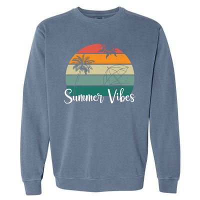 Summer Vibes Palm Trees Retro Sunset Garment-Dyed Sweatshirt