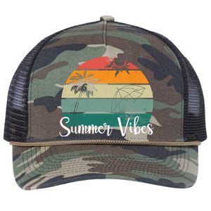 Summer Vibes Palm Trees Retro Sunset Retro Rope Trucker Hat Cap