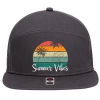 Summer Vibes Palm Trees Retro Sunset 7 Panel Mesh Trucker Snapback Hat