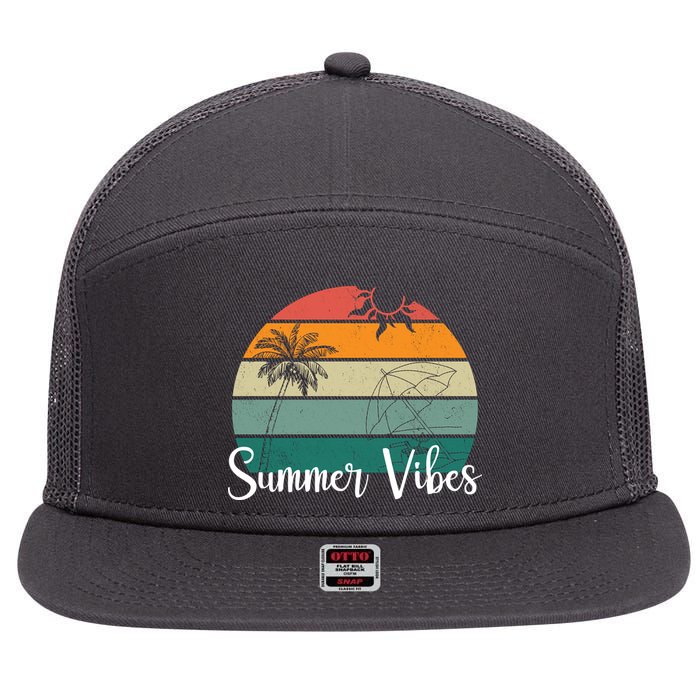 Summer Vibes Palm Trees Retro Sunset 7 Panel Mesh Trucker Snapback Hat