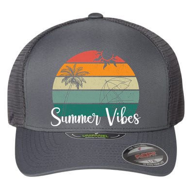 Summer Vibes Palm Trees Retro Sunset Flexfit Unipanel Trucker Cap