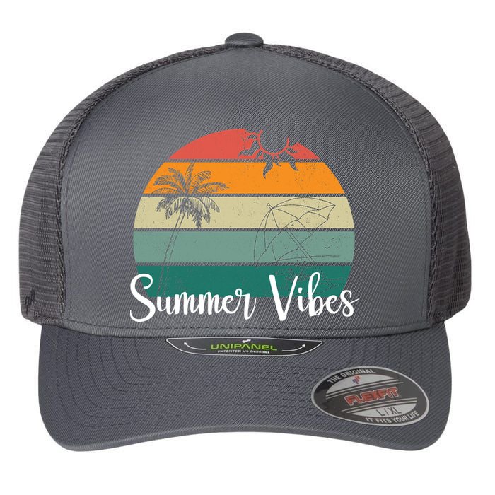Summer Vibes Palm Trees Retro Sunset Flexfit Unipanel Trucker Cap