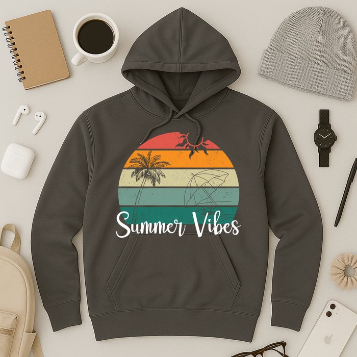 Summer Vibes Palm Trees Retro Sunset Hoodie