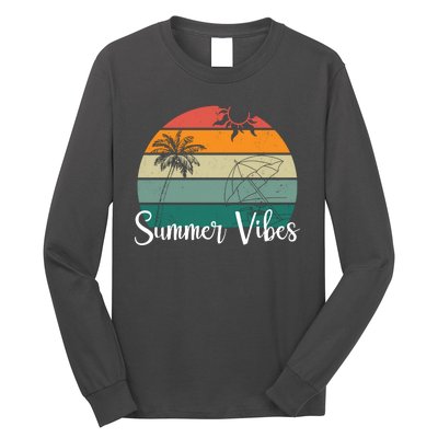 Summer Vibes Palm Trees Retro Sunset Long Sleeve Shirt