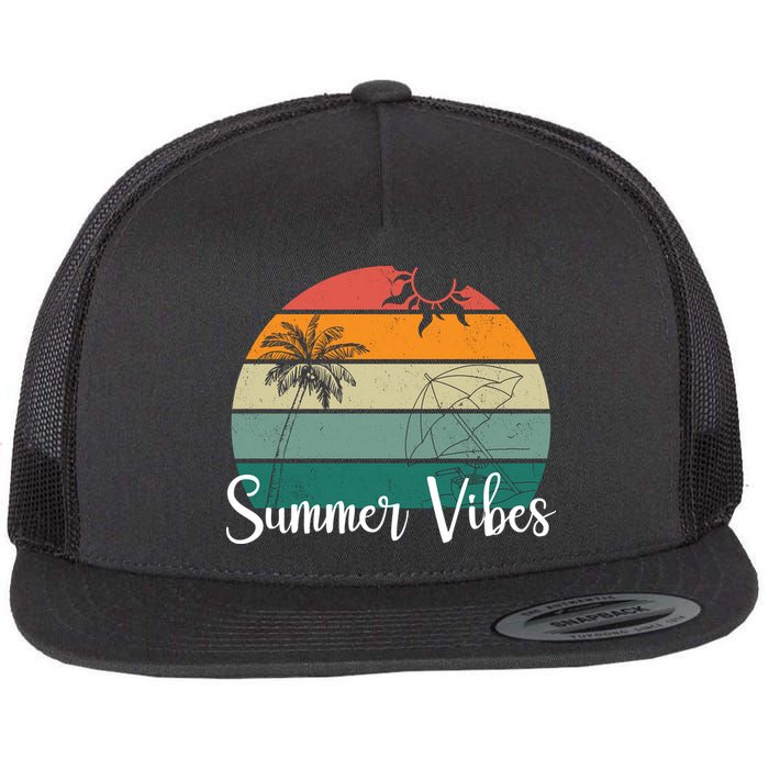 Summer Vibes Palm Trees Retro Sunset Flatbill Hat