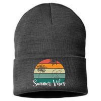 Summer Vibes Palm Trees Retro Sunset Sustainable Knit Beanie