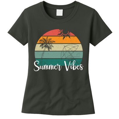 Summer Vibes Palm Trees Retro Sunset Womens T-Shirt