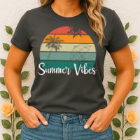 Summer Vibes Palm Trees Retro Sunset Womens T-Shirt