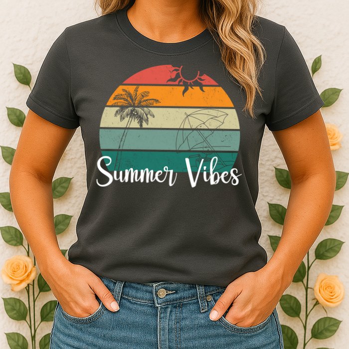 Summer Vibes Palm Trees Retro Sunset Womens T-Shirt