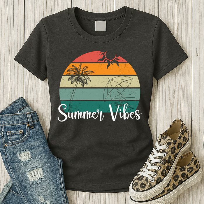 Summer Vibes Palm Trees Retro Sunset Womens T-Shirt